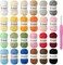 24-Pack 100% Milk Cotton Yarn Set – 1200g / 3150yd Total, Soft & Fuzzy 5-Ply Cotton for Crocheting, Amigurumi, Baby Clothes, DIY Crafts (Includes 3mm Crochet Hook, Set A)